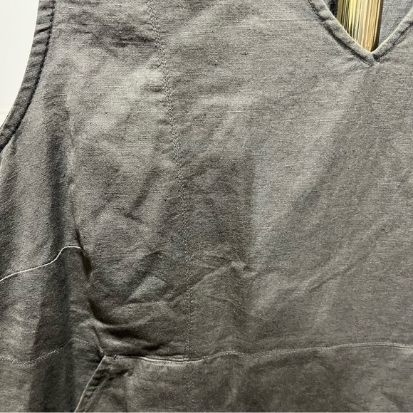 GUDRUN SJODEN ~ Olive Green Linen Tank Dress with Asymmetric Hem - Picture 2 of 11